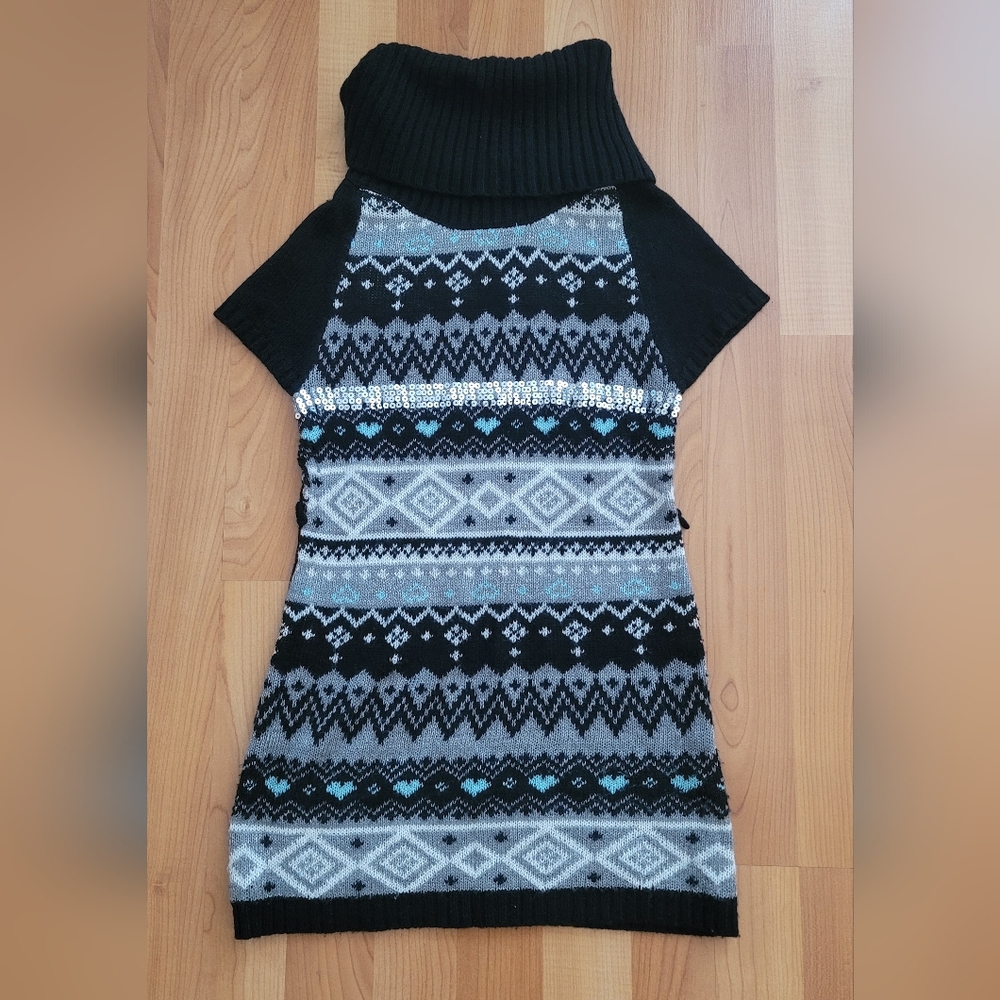 CRB GIRL Knit SWEATER DRESS black and silver Tirtle Neck Winter size 7/8